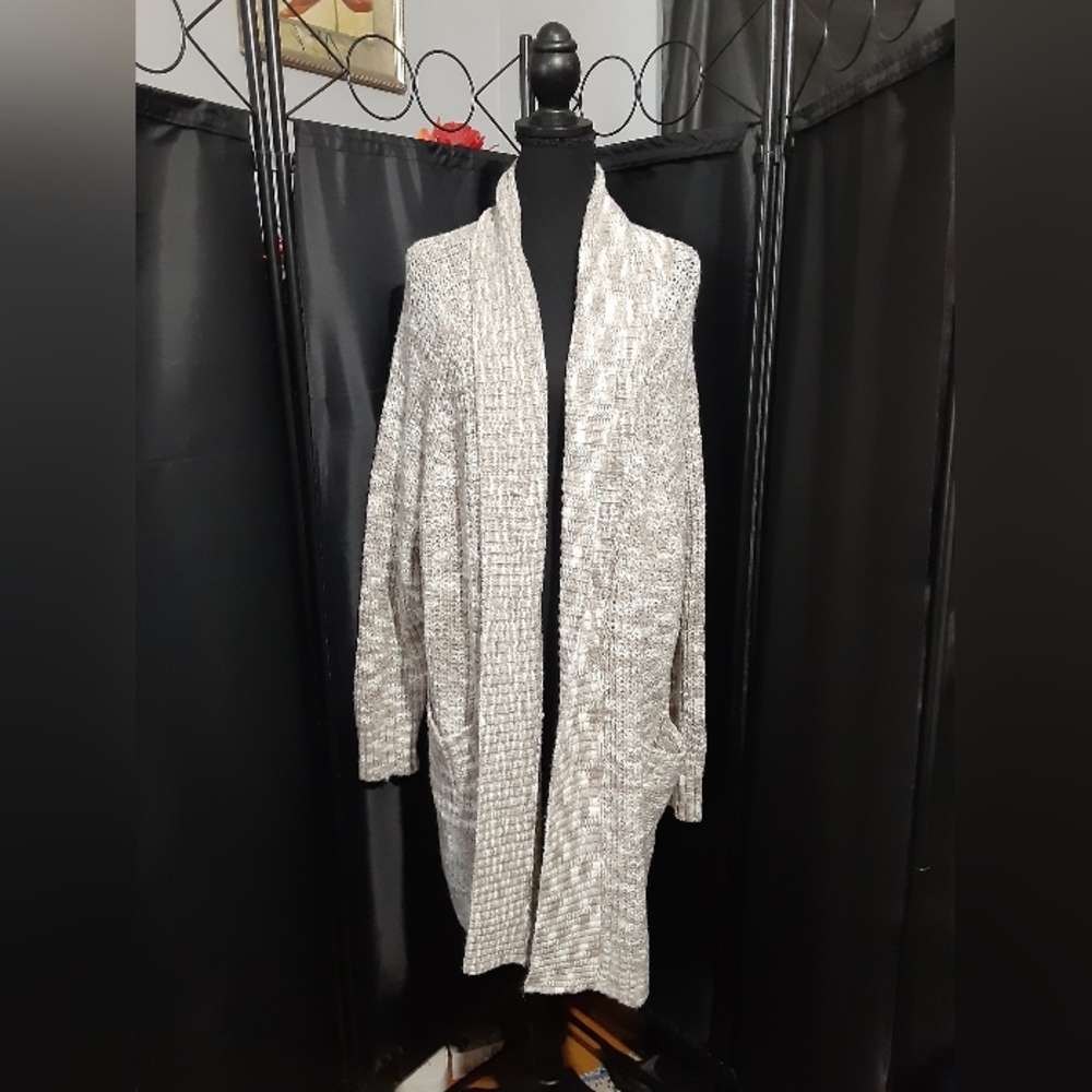 Sonoma Women's Cream Gray Cardigan Sweater Acrylic Size 3X Pockets Boho Lagenloo
